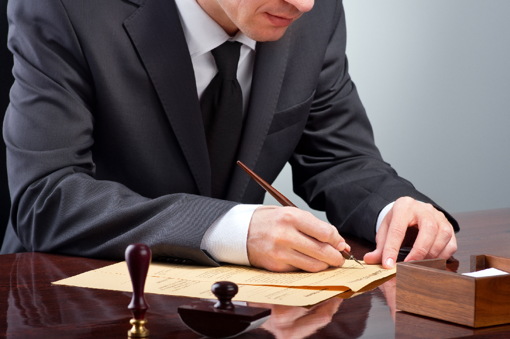 A lawyer working on documents